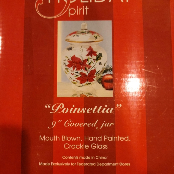 NIB Holiday Spirit 9" Crackle Glas Covered Jar - Poinsettia - Picture 4 of 4